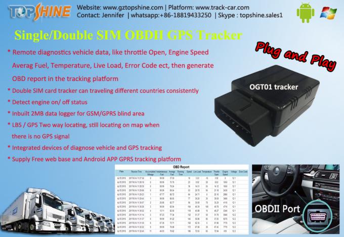 Perseguidor de diagnóstico remoto del OBD GPS de los datos del vehículo con SIM Card solo/doble